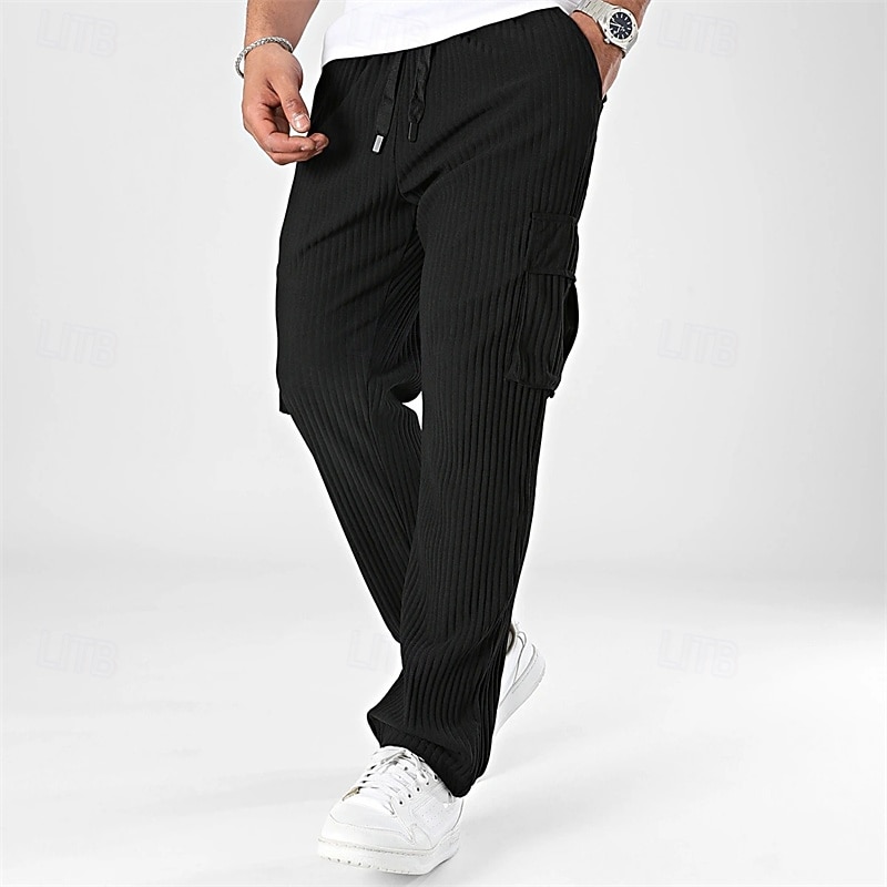 Men's Corduroy Pants Trousers Casual Pants Pocket Drawstring Elastic Waist Plain Comfort Sports Outdoor Daily Fashion Casual Black White Micro-elastic4