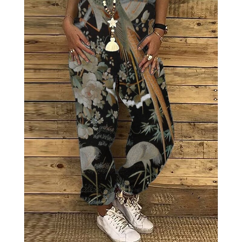 Women's Normal Jumpsuit Casual Floral Sleeveless U Neck Print Street Holiday Regular Fit Dark Gray Summer3