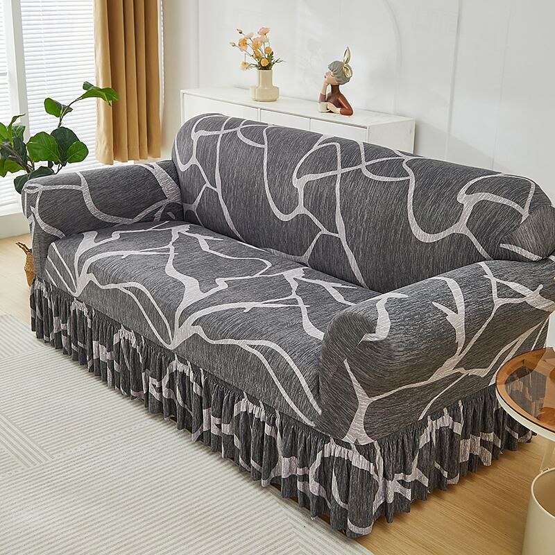 1PC Sofa Cover With Ruffle Fashionable Elastic Close Fitting Details Stretchable Machine Washable Reactive Printing - Suitable For Armchairs Double Sofas Triple And Quadruple Sofa Cover4
