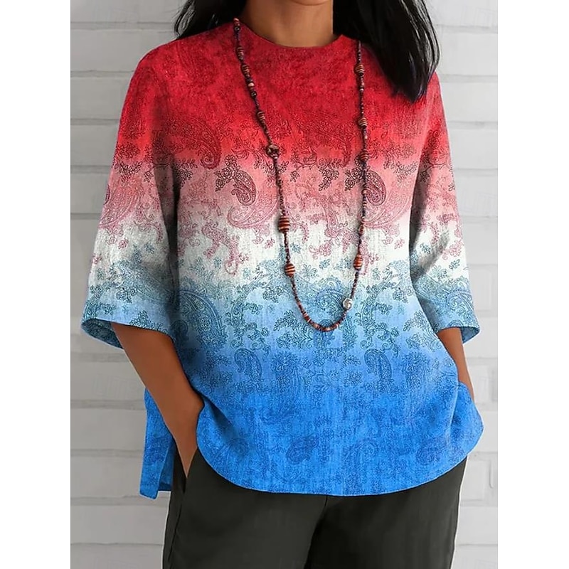 Women's Patriotic  Summer Tops Graphic Flag Vintage Stylish Ethnic Sleeveless Long Sleeve Crew Neck Boat Neck Regular Tops Daily Print White Red Blue Summer Spring3