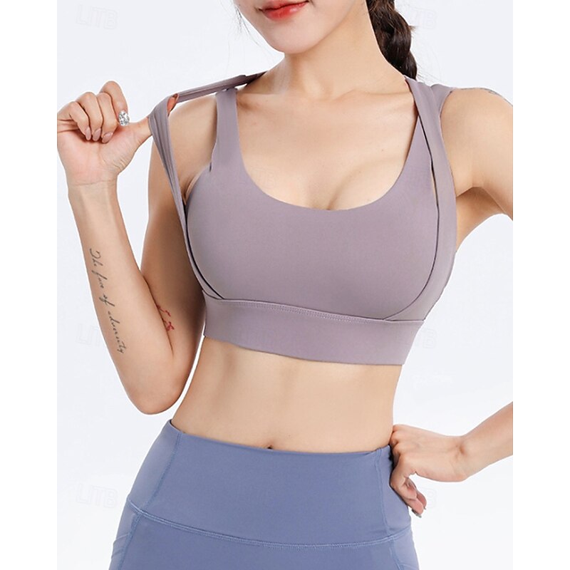 Women's Solid Colored Tennis Bra Sleeveless Backless Shockproof Moisture Wicking Breathable Tennis Golf Jogging U Neck Crisscross Back Black Sky Blue Purple Tennis Clothing