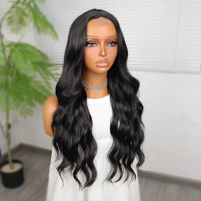 Synthetic Lace Wig Curly Style 26 inch Black Middle Part U Part Wig Women's Wig Black2