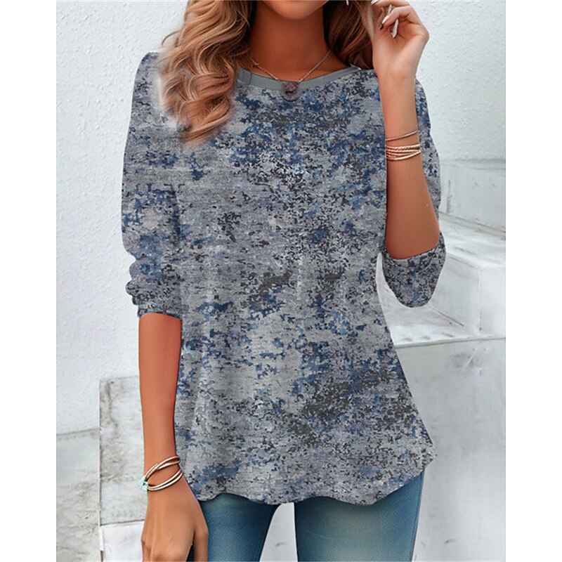 Women's T Shirt Tee Top Graphic Fashion Modern Long Sleeve Crew Neck Regular Tops Daily Print Blue Green Dark Gray Summer Spring