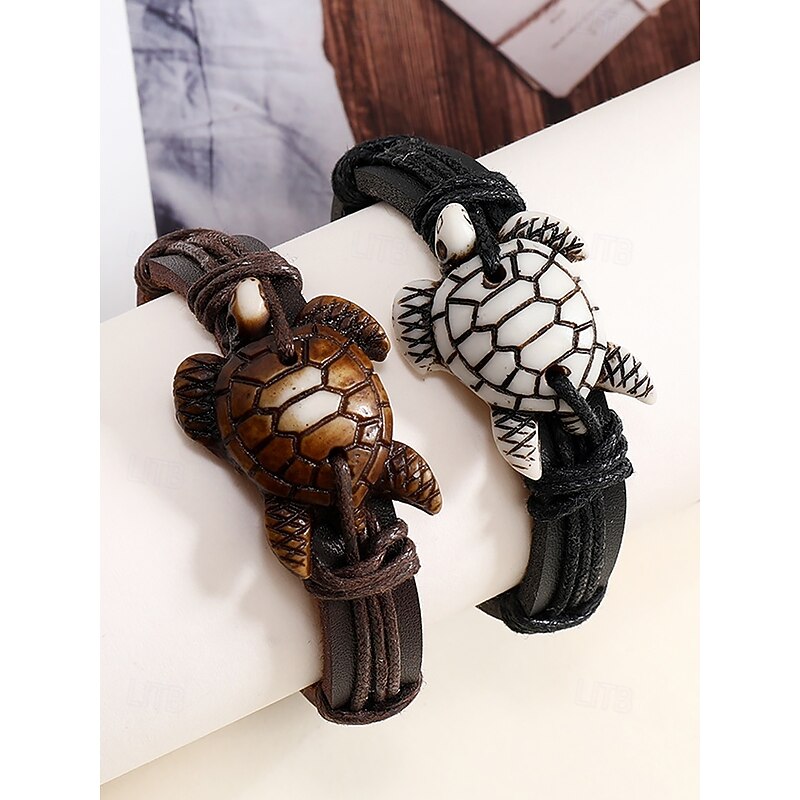 Men's Vintage Leather Turtle Bracelet - Adjustable Wrist Strap for Beach, Summer and Casual Wear4