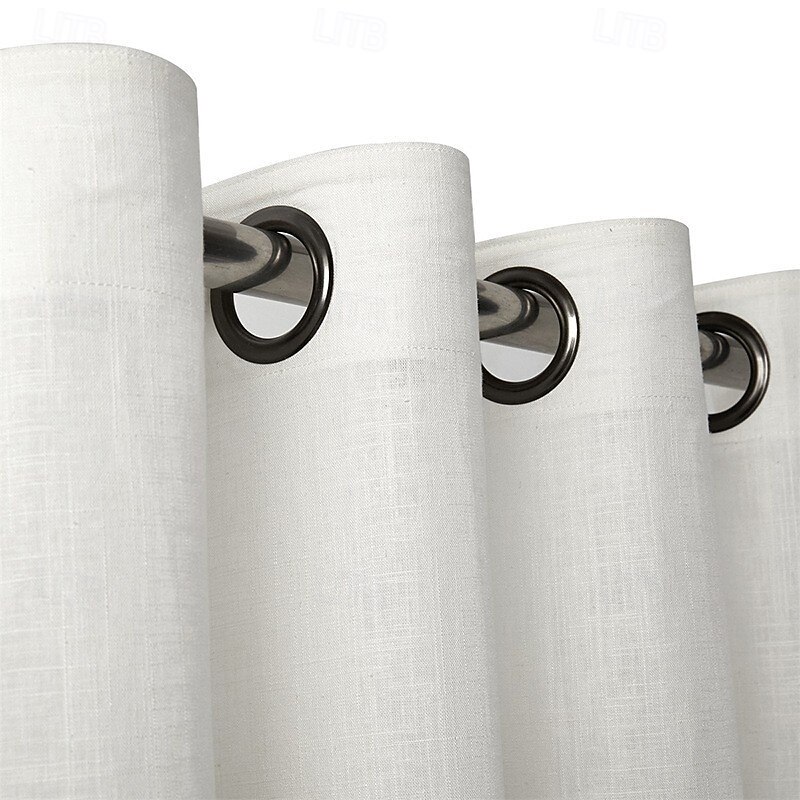 Linen Semi-Blackout Patchwork Curtains,Window Curtain Panels Lightweight Airy Gauzy Linen Window Treatments with Eyelet,Light Filtering for Bedroom, Living Room4