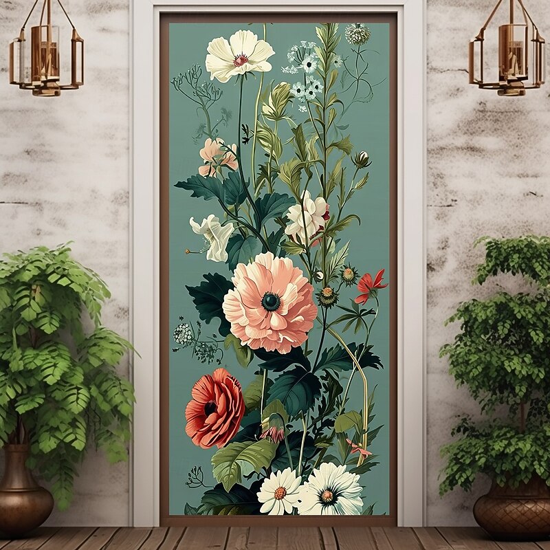 Floral Door Decorations Door Covers Door Tapestry Door Curtain Decoration Backdrop Indoor/Outdoor Door Banner for Front Door Farmhouse
