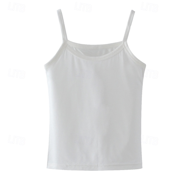 Kids Girls' Tank Solid Color School Sleeveless Streetwear 4-12 Years Summer Black White Pink2