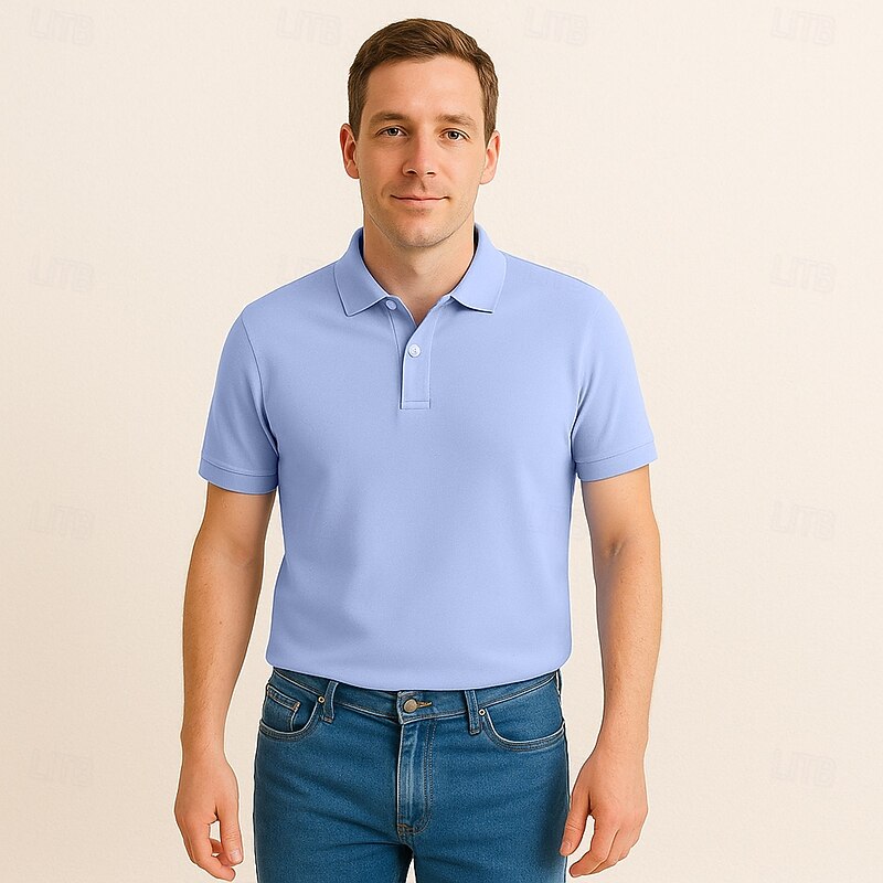 Men's Plain Short Sleeve Turndown Basic Sports & Outdoor Casual Athleisure All Seasons Light Blue Deep Green Magenta