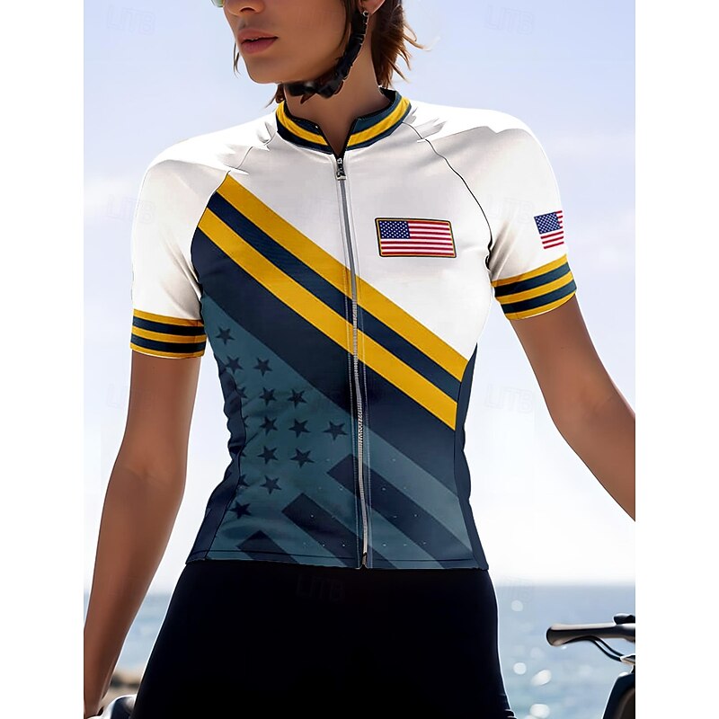 Women's Cycling Jersey Graphic Geometric Geometic Short Sleeve Bike Jersey Top with 3 Rear Pockets Sunscreen UV Resistant Quick Dry Reflective Strips Sports Forest Green Clothing Apparel