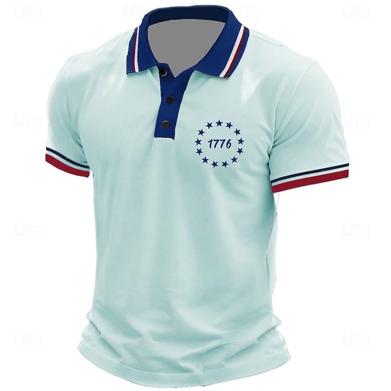 American Independence Day Men's American US Flag Polo Short Sleeve Polo Shirts Collared Shirts Casual Outdoor Daily Wear 3D Print Summer White Light Green Pink2