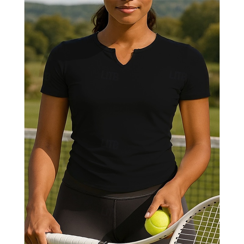 Women's Solid Colored Tennis Top Short Sleeves Ruched Sweat-Wicking Moisture Wicking Breathable Tennis Golf Pickleball V Neck Black White Blue Tennis Clothing4