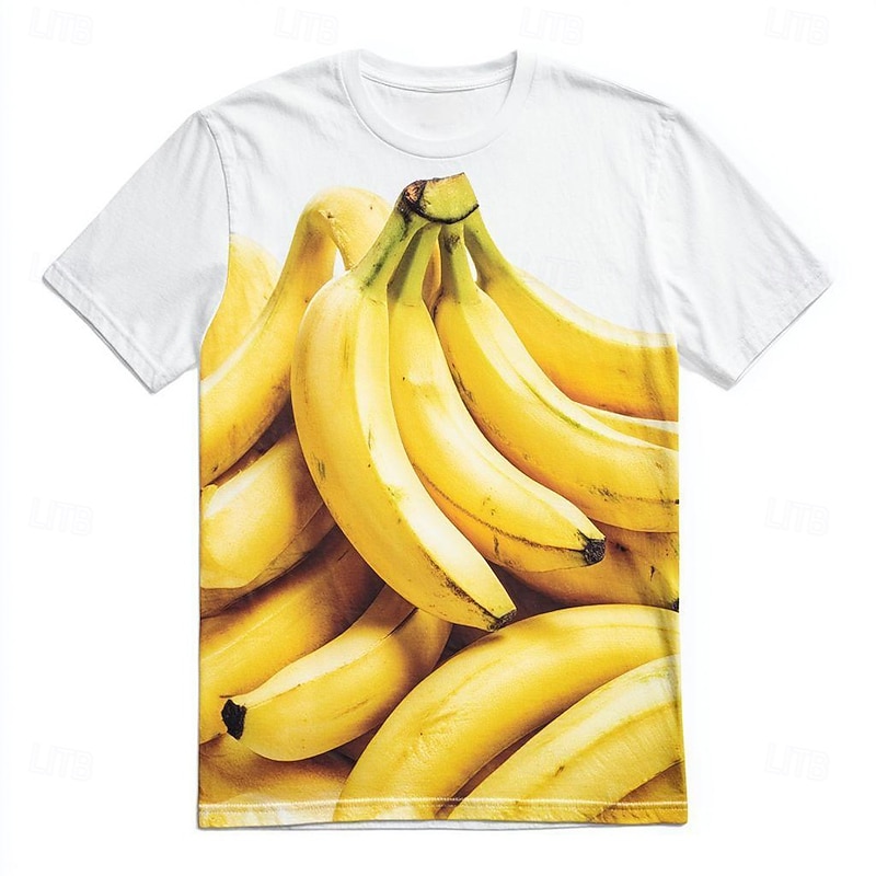 Men's 3D Cartoon Banana T Shirt Short Sleeve T shirt 3D Print Crew Neck Shirt Exaggerated Designer Party Street Casual White Summer Spring Clothing Apparel S M L XL XXL XXXL 4XL