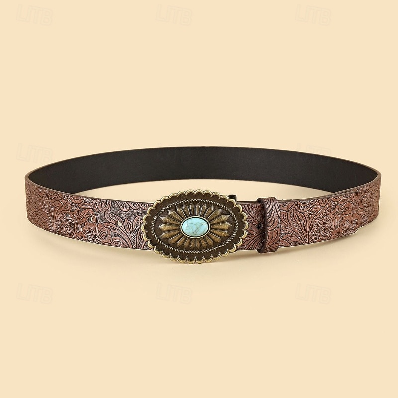 Women's Belt PU Light Brown Waist Belt Daily Weekend Floral2