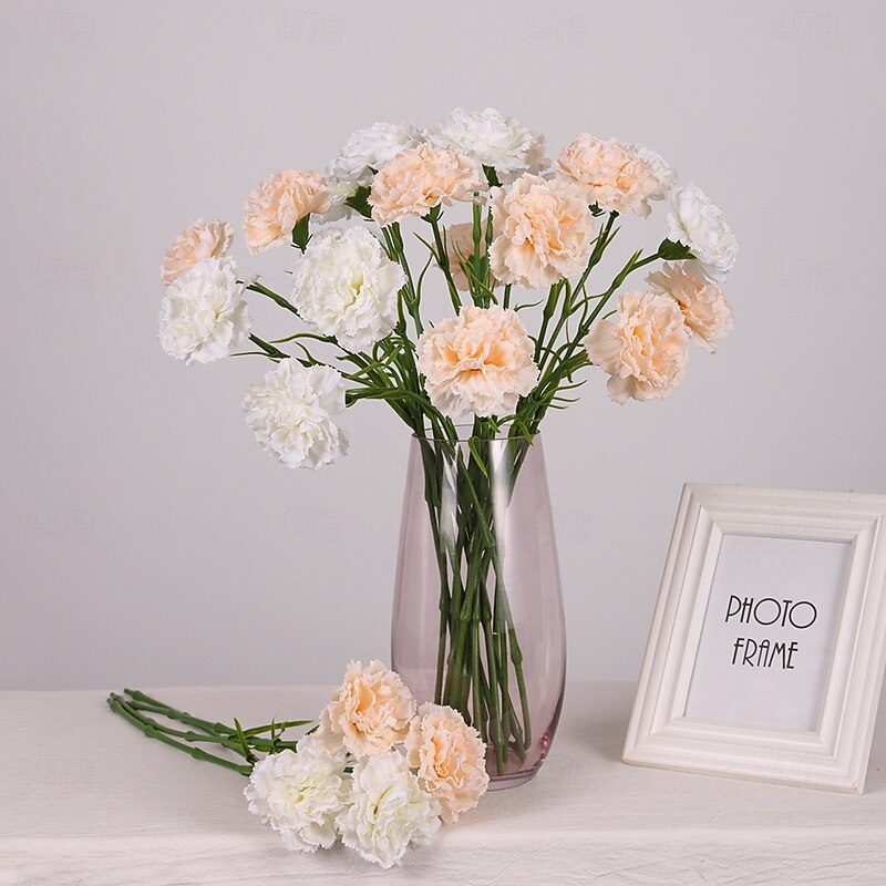 Artificial Carnation Flowers Real Touch Faux Floral Decor, Mother's Day Home Decoration for Living Room, Wedding Bouquet or Table Centerpiece Arrangement4