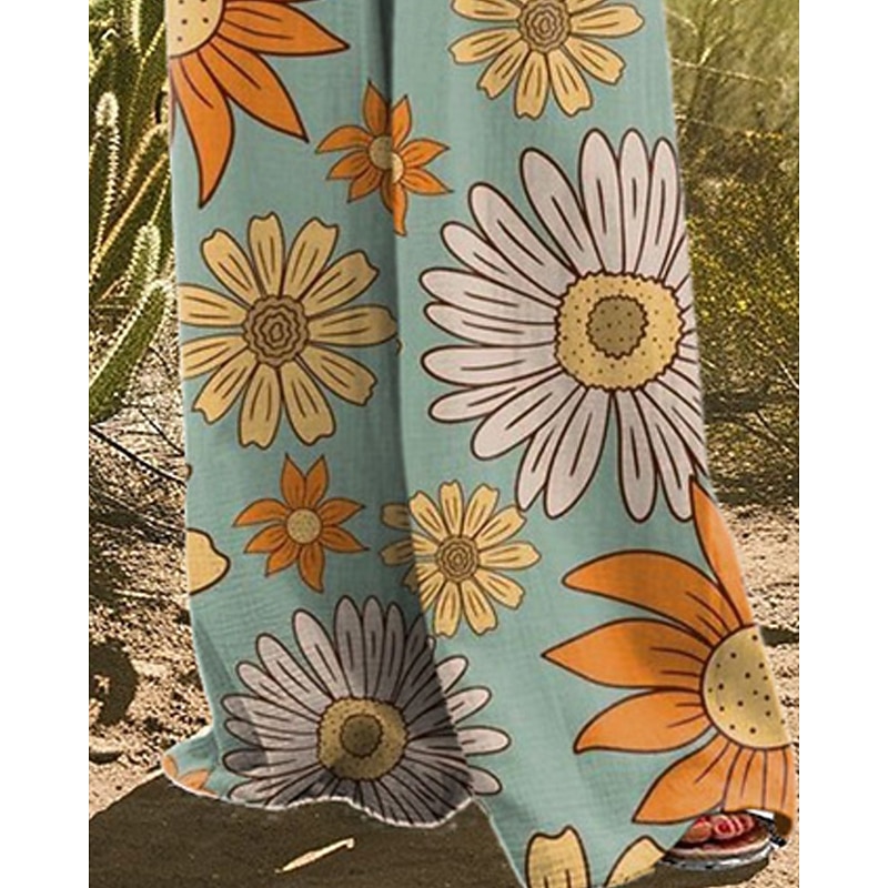 Women's Normal Jumpsuit Dungarees Casual Floral Sleeveless Wide Leg Pocket Street Daily Regular Fit Light Blue Summer3