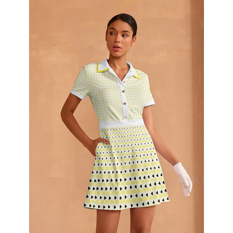Women's Golf Dress Yellow Short Sleeve Dress Ladies Golf Attire Clothes Outfits Wear Apparel