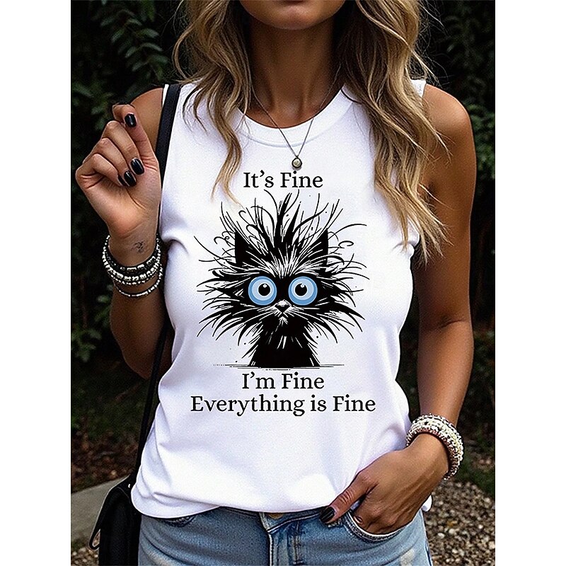 Women's Camisole Tank Top Graphic Animal Letter Vintage Casual Sleeveless Crew Neck Regular Tops Daily Print Black White Beige Summer Spring