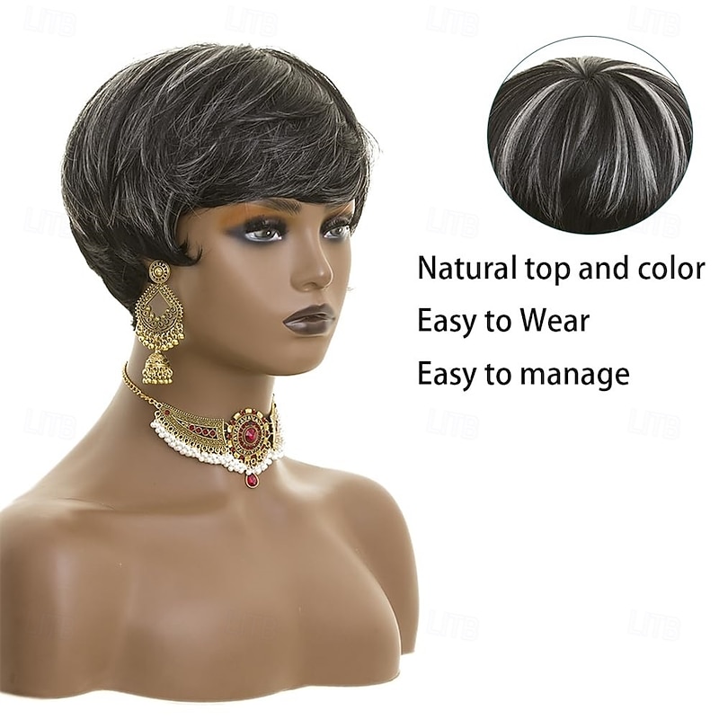Short Pixie Cut Wigs for Black Women Short Ombre Grey Mixed Black Grey Pixie Salt and Pepper Wigs for Black Women2
