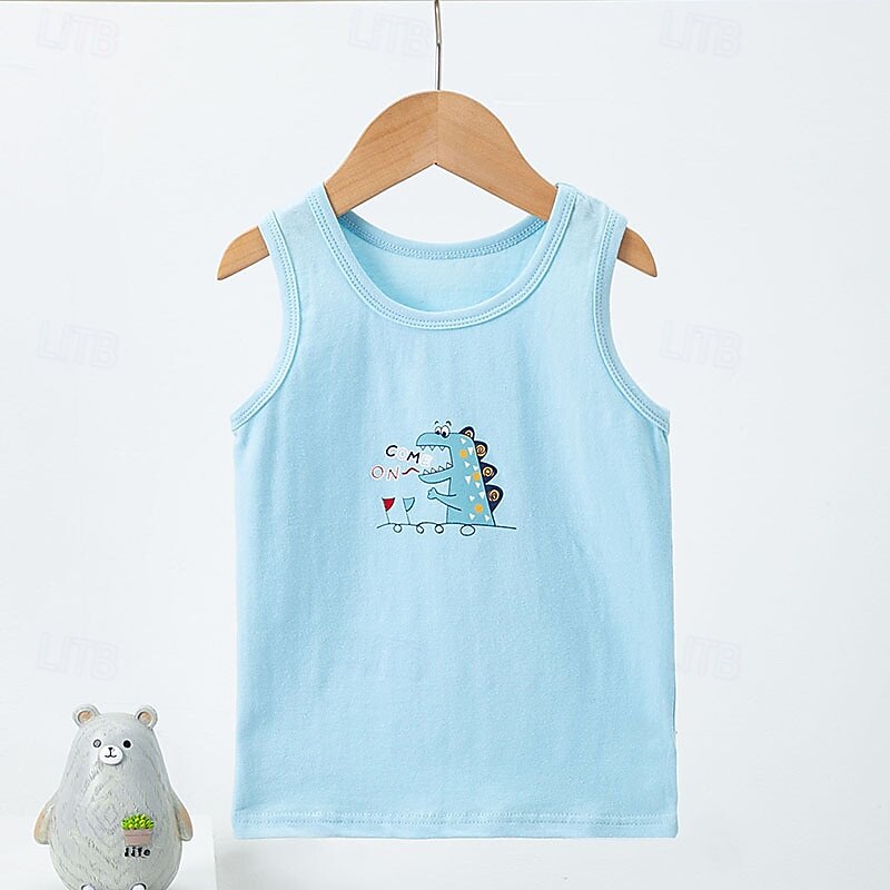Kids Boys Tank Tee Cartoon Sleeveless Children Top Going out Cool Basic Summer White 4 years+
