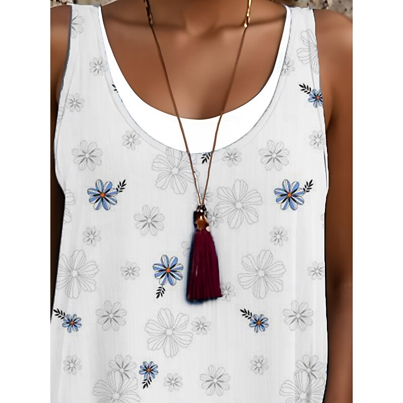 Women's Midi Dress Tank Dress Fashion Classic Outdoor Daily Weekend Regular Fit Graphic Sleeveless Crew Neck White Spring Fall4