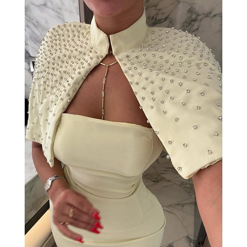 Cape Dress Crystal Mermaid / Trumpet Evening Gown Detachable Cape Elegant Dress Formal Semi Formal Wedding Floor Length Sleeveless Mock Neck Stretch Crepe2