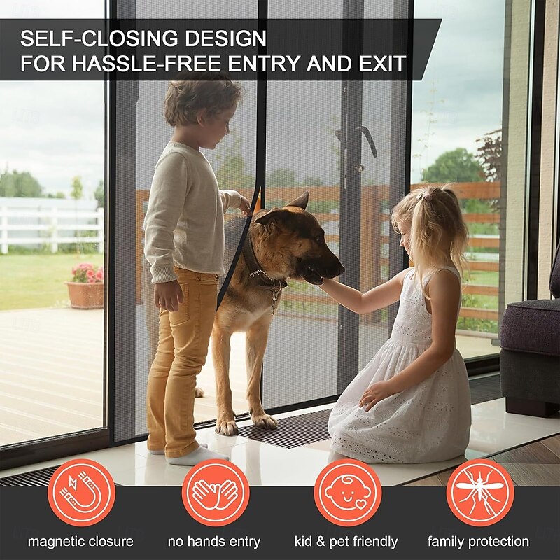 Magnetic Screen Door Portable, Fly Or Bug Screen Magnetic, Doorway Mosquito Net For Sliding Door,Garage,Patio,Kitchen,Living,Window Room,Bedroom,Bar,Pet and Kid Easy Entry