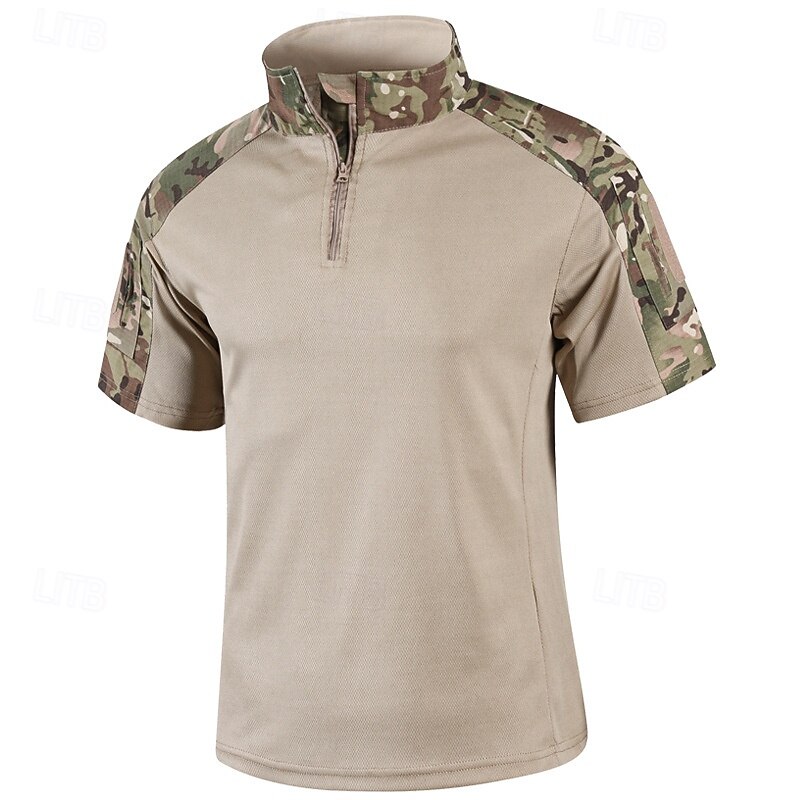 Men's Tactical Polo Outdoor Shirt Sports & Outdoor Daily Banded Collar Short Sleeve Fashion Basic Color Block Patchwork Summer Regular Fit Black Light Green Dark Green Green Khaki Army Green Tactical2