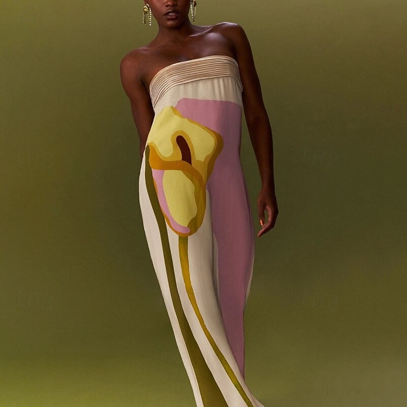 Women's Long Dress Maxi Dress Prom Dress Party Dress Fashion Party Tea Party Going out Regular Fit Flower Sleeveless Strapless Pink Summer4