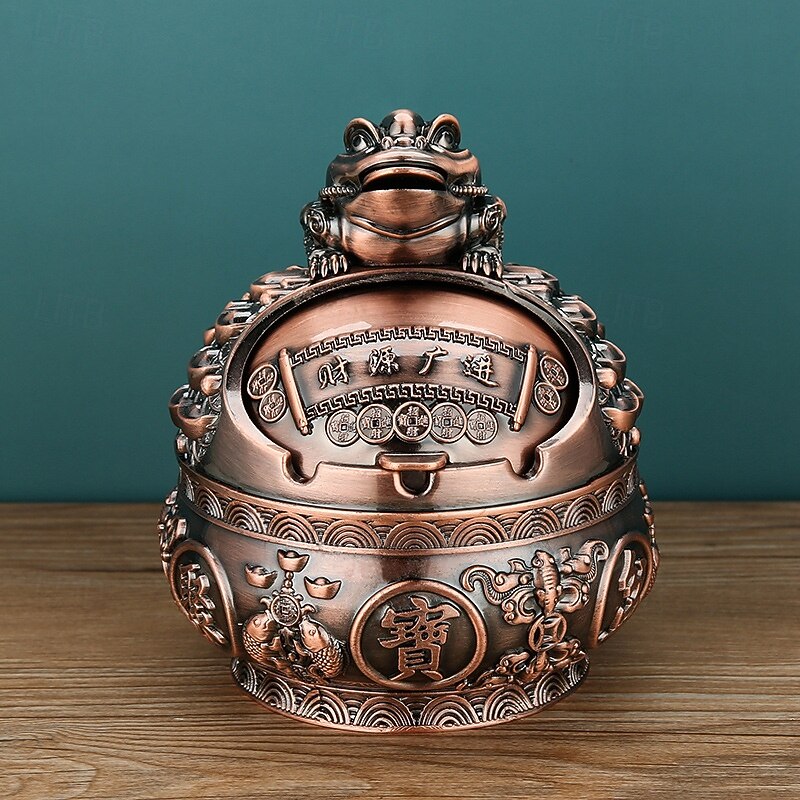 Vintage Ashtray with Lid, European Style Windproof Covered Ashtray for Home Office Living Room, Retro Aesthetic Decorative Ashtray Ornament4