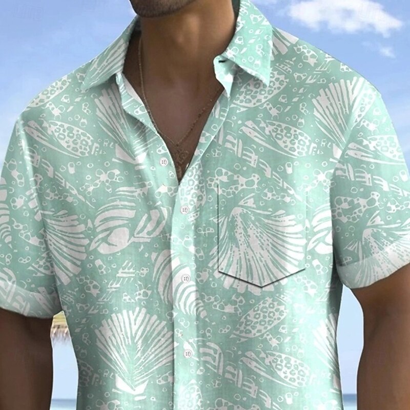 Men's Conch Sea Creatures Summer Hawaiian Shirt Button Up Shirt Aloha Shirt Short Sleeve Hawaiian Holiday Beach Wear Summer Spring Turndown 3D Print Collared Shirts Front One Pocket Green2