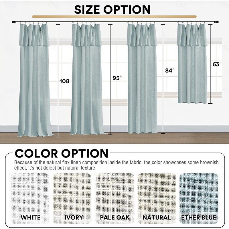 Faux Linen Curtains with Valance Farmhouse Privacy Window Curtain for Living Room Bedroom Ring/Rod Pocket Light Filtering Curtain Drapes 1 Panel4