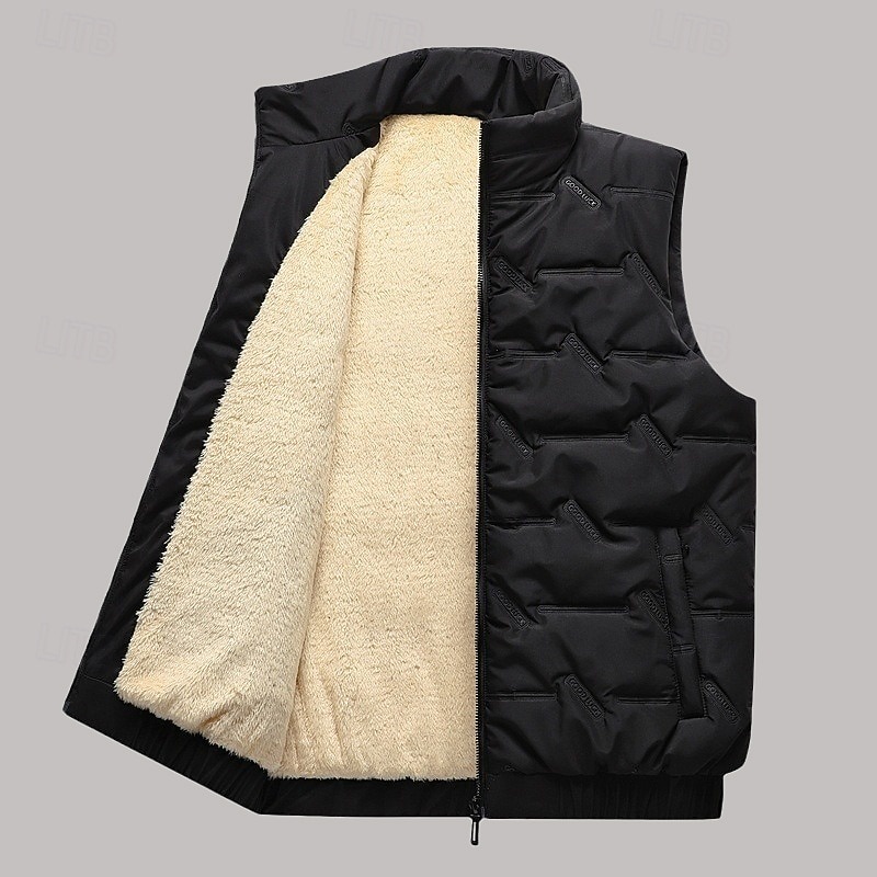 Men's Quilted Vest Daily Casual Fall & Winter Pocket Polyester Comfortable Solid Color Zipper Stand Collar Regular Fit Black Red Green Beige Vest