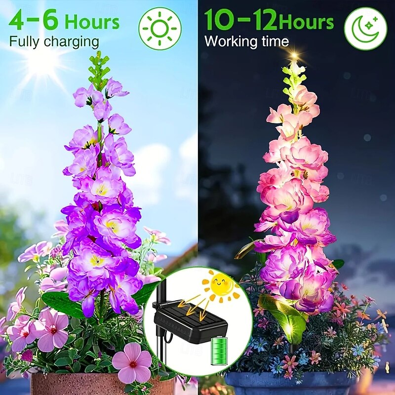 2 Pcs Solar Outdoor Garden Light Simulated Flowers IP65 Waterproof Solar LED Lawn Light for Courtyard Path Patio Outdoor Holiday Atmosphere Decoration4