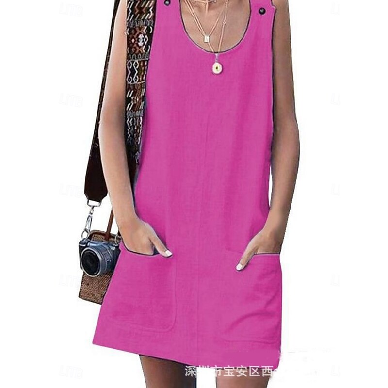 Women's Mini Dress Summer Dress Slip Dress Casual Daily Loose Fit Solid Color Sleeveless U Neck Fuchsia Dark Blue Summer4