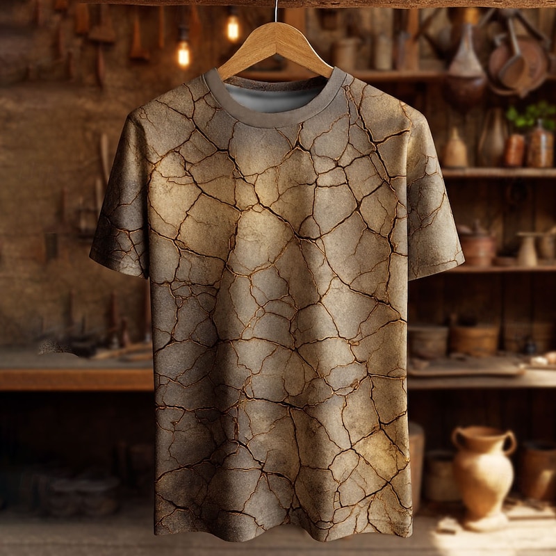 Men's Optical Illusion T Shirt Short Sleeve T shirt 3D Print Crew Neck Shirt Retro Vintage Vintage Retro Party Street Casual Dark Brown Brown Khaki Summer Spring All Seasons Clothing Apparel S M L XL3