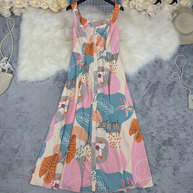Women's Long Dress Maxi Dress Floral Dress Print Dress Fashion Modern Outdoor Vacation Holiday Regular Fit Flower Sleeveless U Neck Pink Summer2