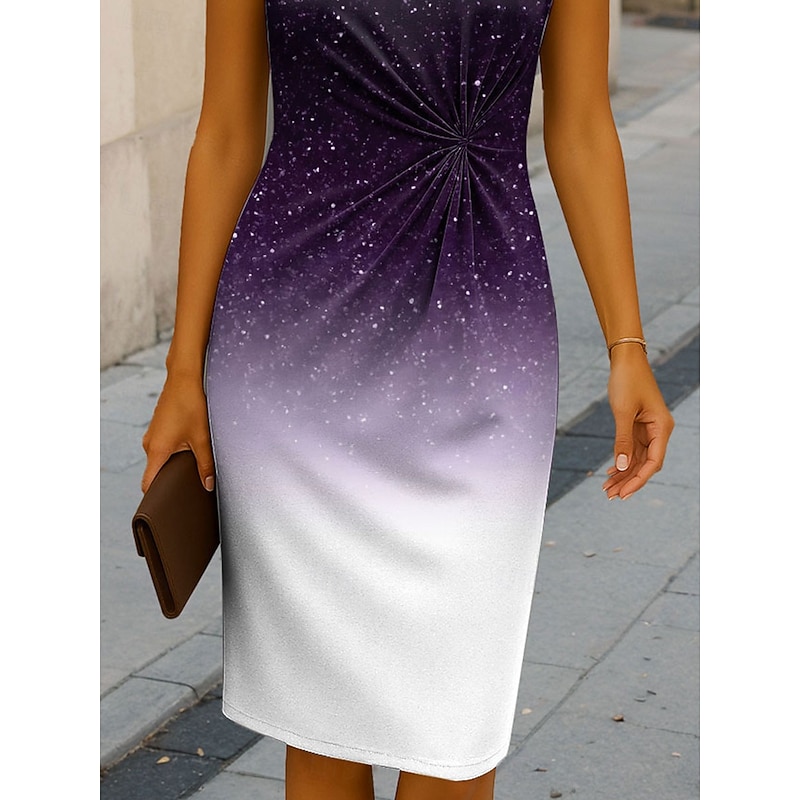 Women's Midi Dress Sheath Dress Bodycon Dress Formal Boho Daily Regular Fit Ombre Graphic Short Sleeve Crew Neck Purple Summer Spring3