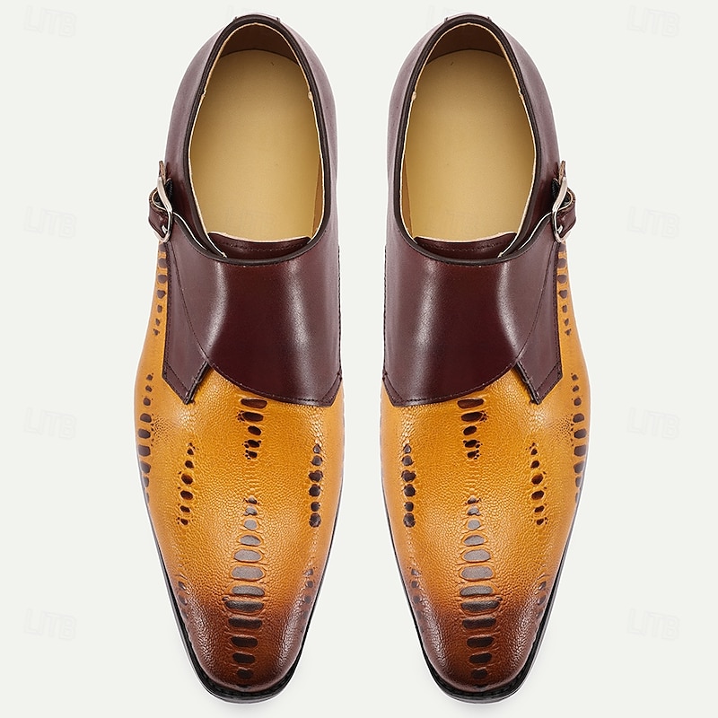 Men's Premium Leather Monks Strap Dress Shoes with Perforated Detailing for Formal Occasions and Business Meetings4