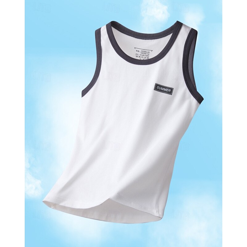 Kids Boys Tank Tee Color Block Sleeveless Children Top Going out Basic Summer White 4 years+4