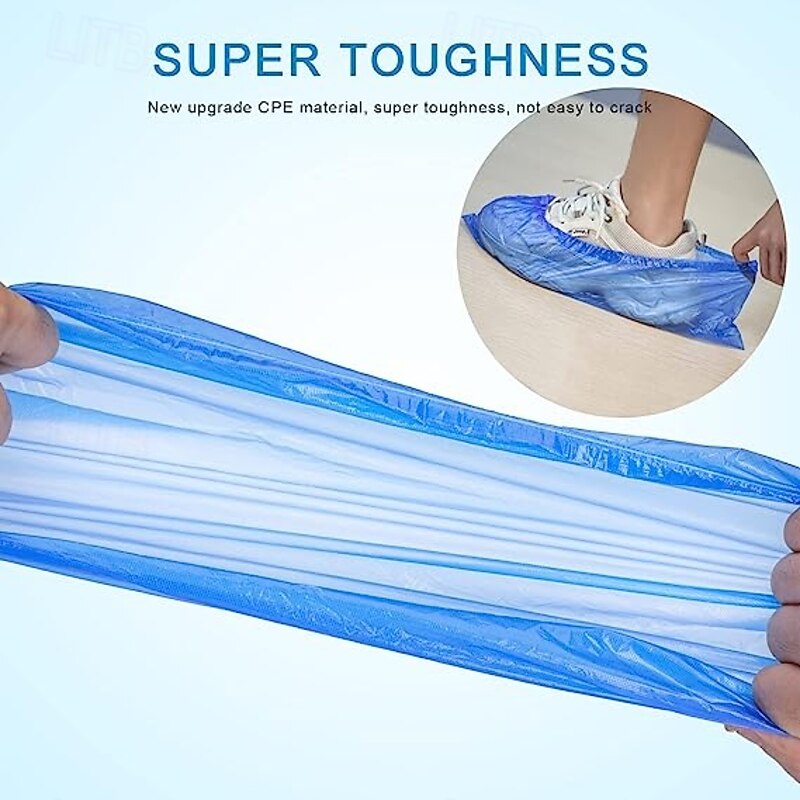 50/100pcs PE Thickened Disposable Shoe Covers, Dustproof and Waterproof, for Indoor and Outdoor Use, Ideal for Home, Workshop, Computer Room – Factory Direct Supply4