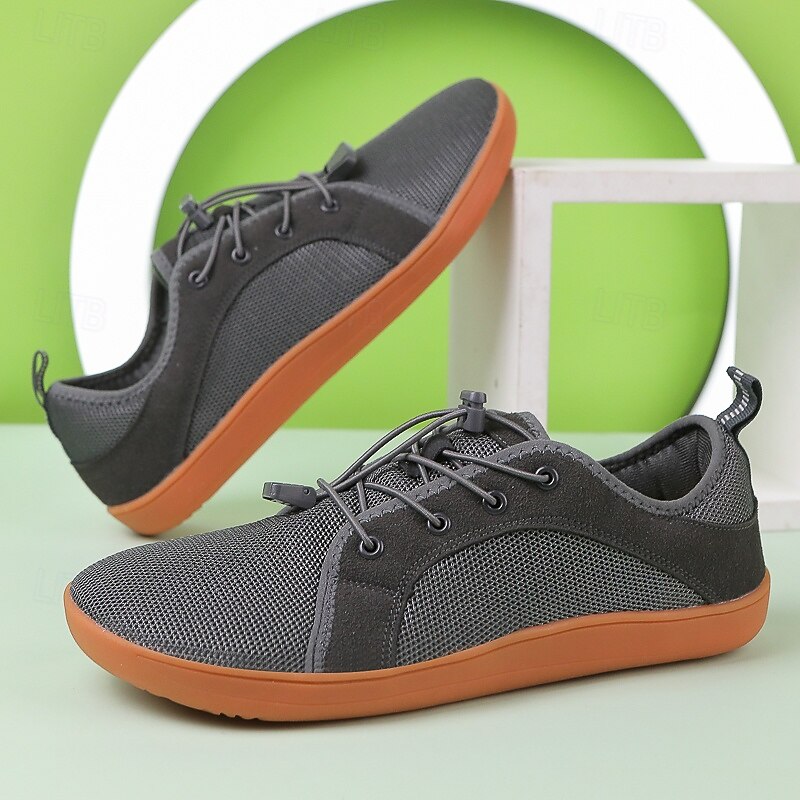 Men's Gray Knit Sneakers with Orange Sole – Breathable Lightweight Casual Shoes for Daily Commutes, Walking and Outdoor Activities3