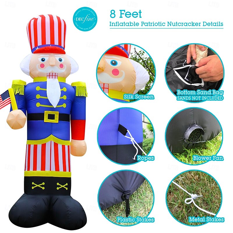 1 Pc 2.4M 8FT July 4th US Independence Day Nutcracker Soldiers Inflatable Air Model Patriotic Courtyard Lawn Party Decoration Light3