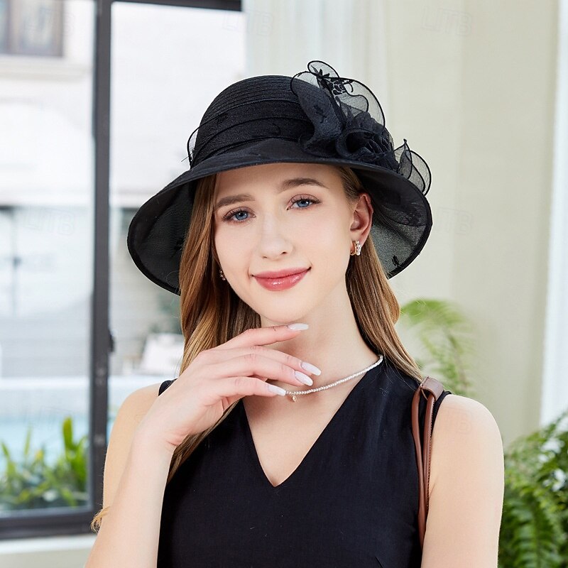 Hats Organza Sun Hat Casual Holiday Elegant Simple Sun Protection With Floral Headpiece Headwear4