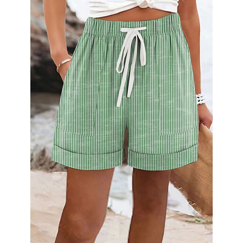 Women's Shorts Chinos Vacation Vintage Ethnic Style Short High Waist Graphic Striped Pink Blue Green Gray Summer Regular Fit3