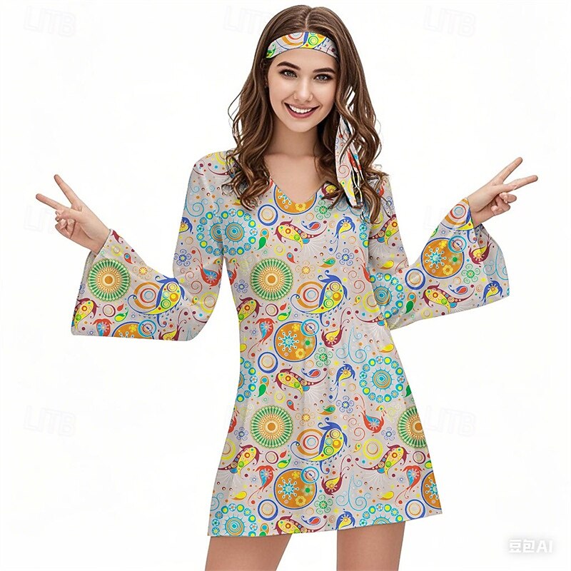 Retro Vintage Boho 1970s Dress Headband Hippie Disco Floral Fancy Dress Women's Halloween Carnival Vacation Music Festival Festival Adults' Dress Headband3
