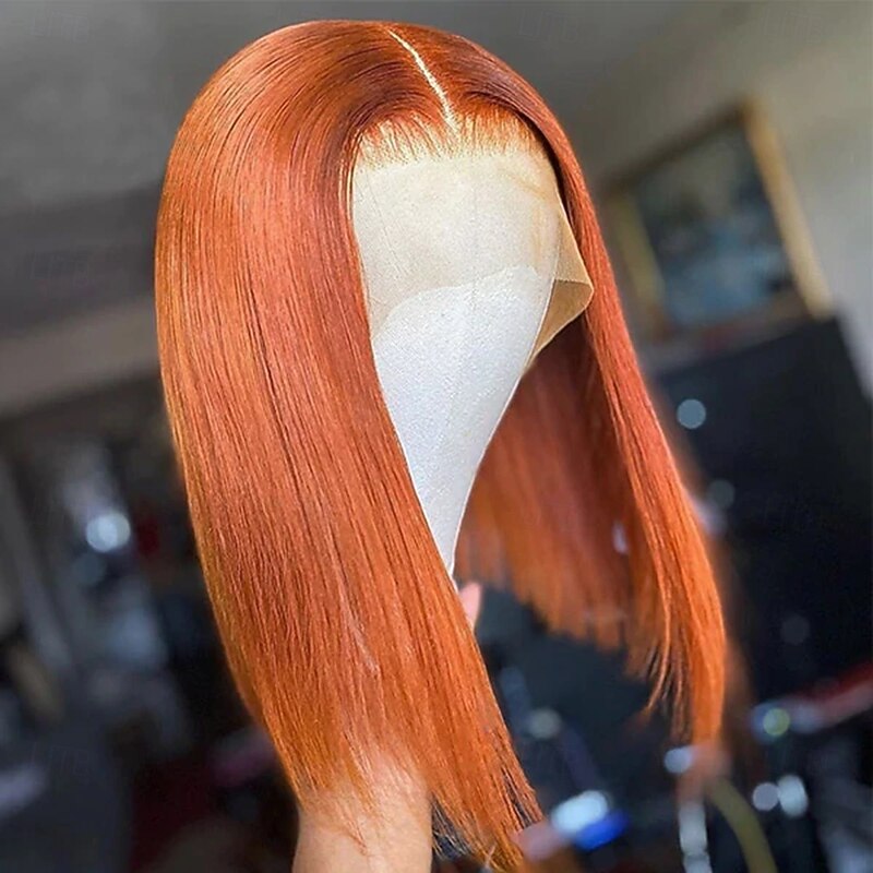 Ginger# Front Lace Short BOBO Wig  Orange 13*4 Lace Straight Hair 150% Density2