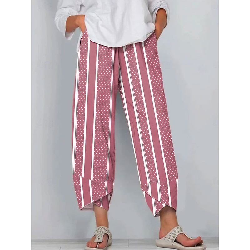 Women's Chinos Baggy Pants Beach Shorts Vacation Vintage Ethnic Style Ankle-Length High Waist Graphic Polka Dot Striped Drawstring Patchwork Wide Leg Thermal Warm Soft Breathable Micro-elastic Formal