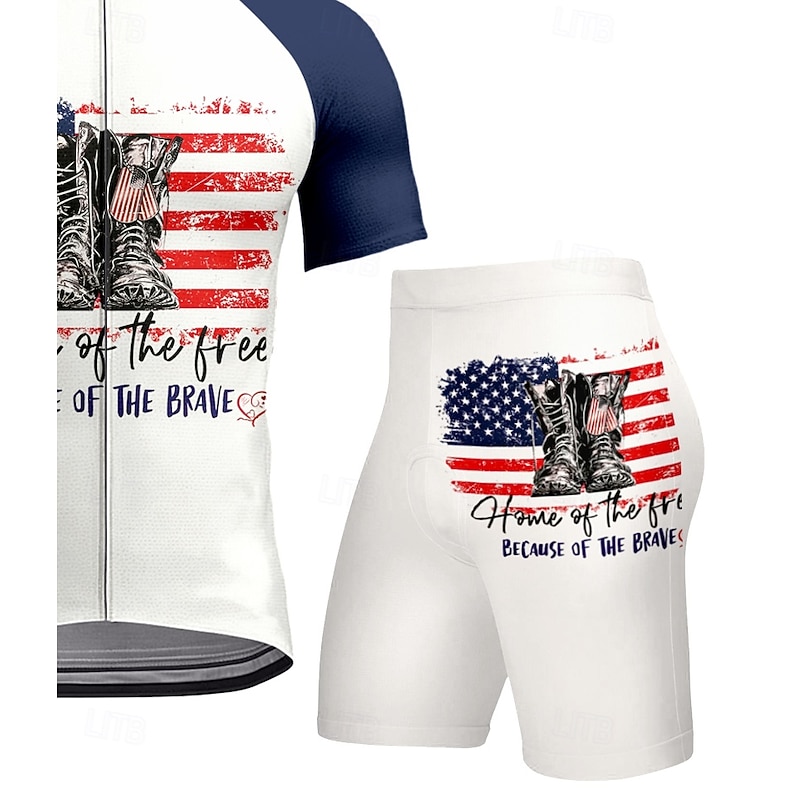 Men's Cycling Jersey with Shorts Short Sleeve Navy Blue Bike Sports Graphic Geometric Letter & Number Clothing Apparel3