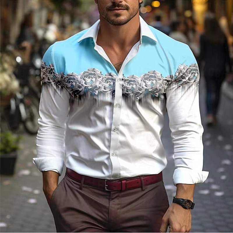 Men's Floral Print Flowers Shirt Button Down Shirt Hawaiian Shirt Long Sleeve Hawaiian Outdoor Vacation Holiday Summer Spring Turndown 3D Print Collared Shirts Yellow Pink Blue Purple3