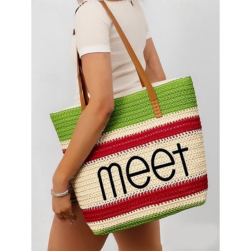 Women's Colorful Summer Tote Bag with "Summer" Print - Stylish Crochet Beach Tote Bag for Vacation and Poolside3